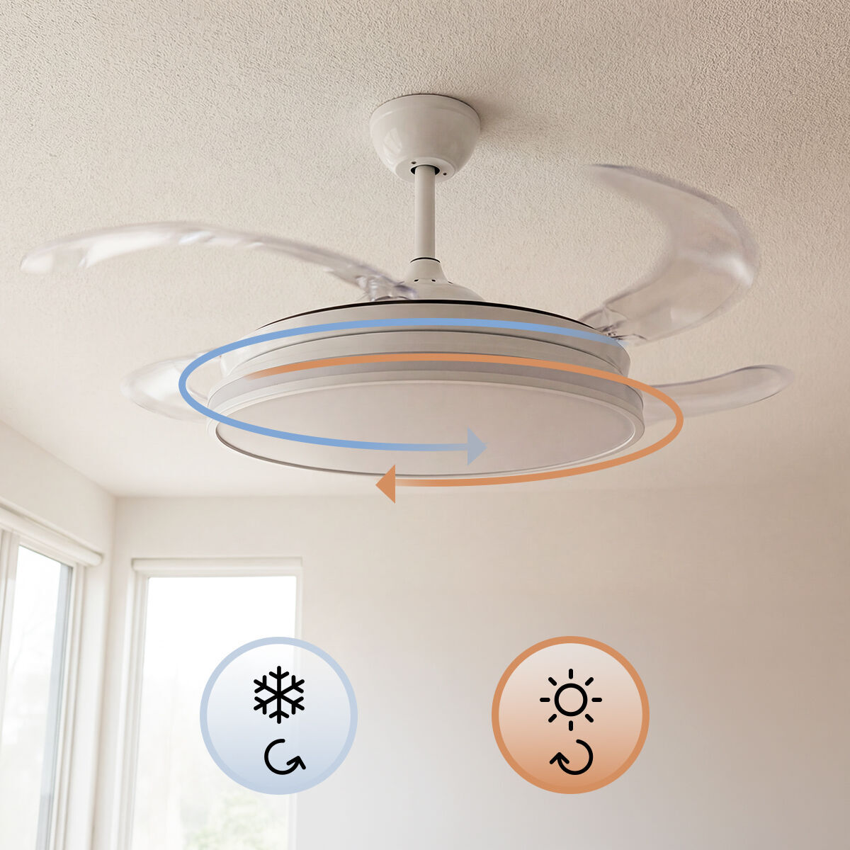 Ventilateur de plafond avec lumière LED RGB, 4 pales rétractables et télécommande InnovaGoods