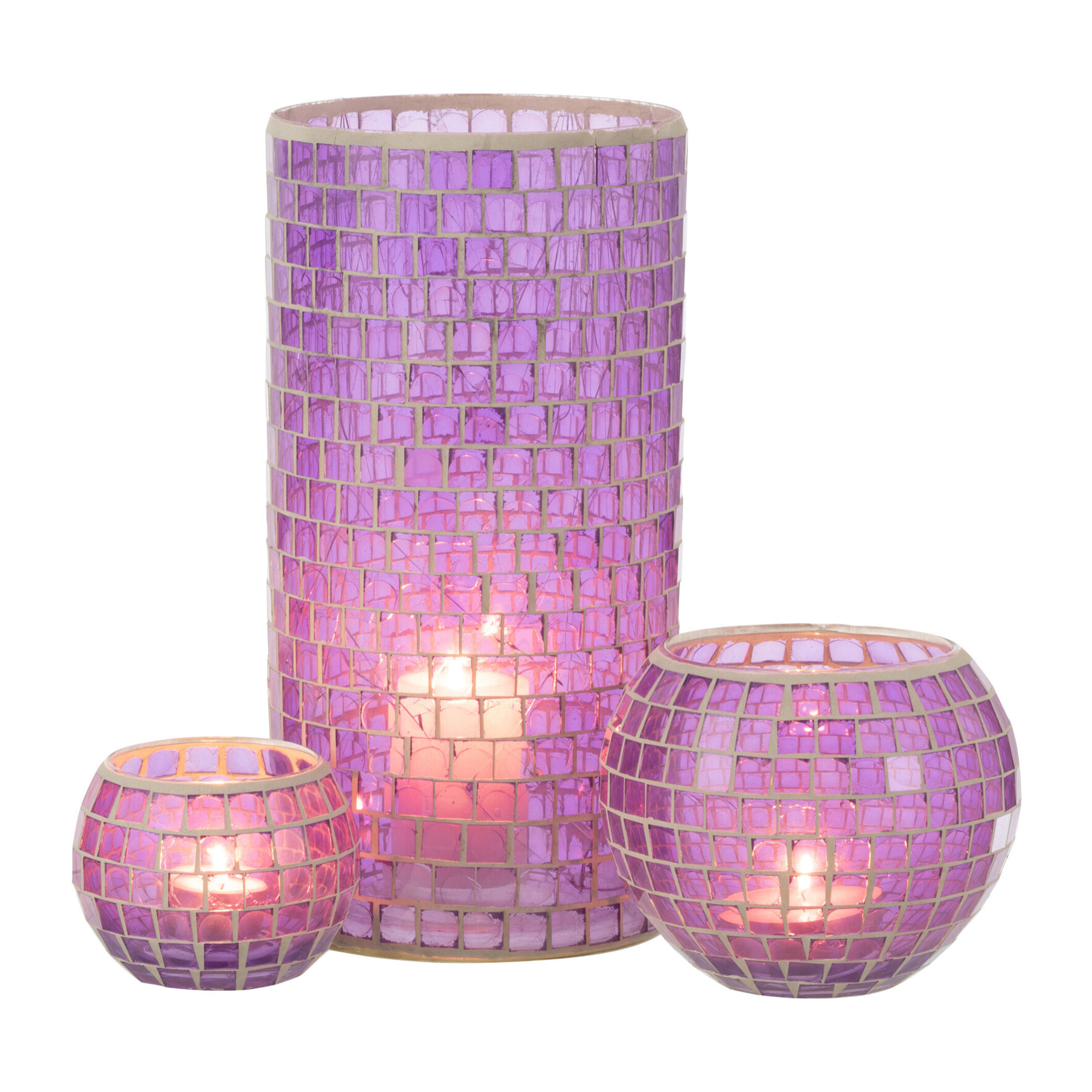 J-Line vase Mosaïques Rond - verre - mauve - 29 cm de hauteur