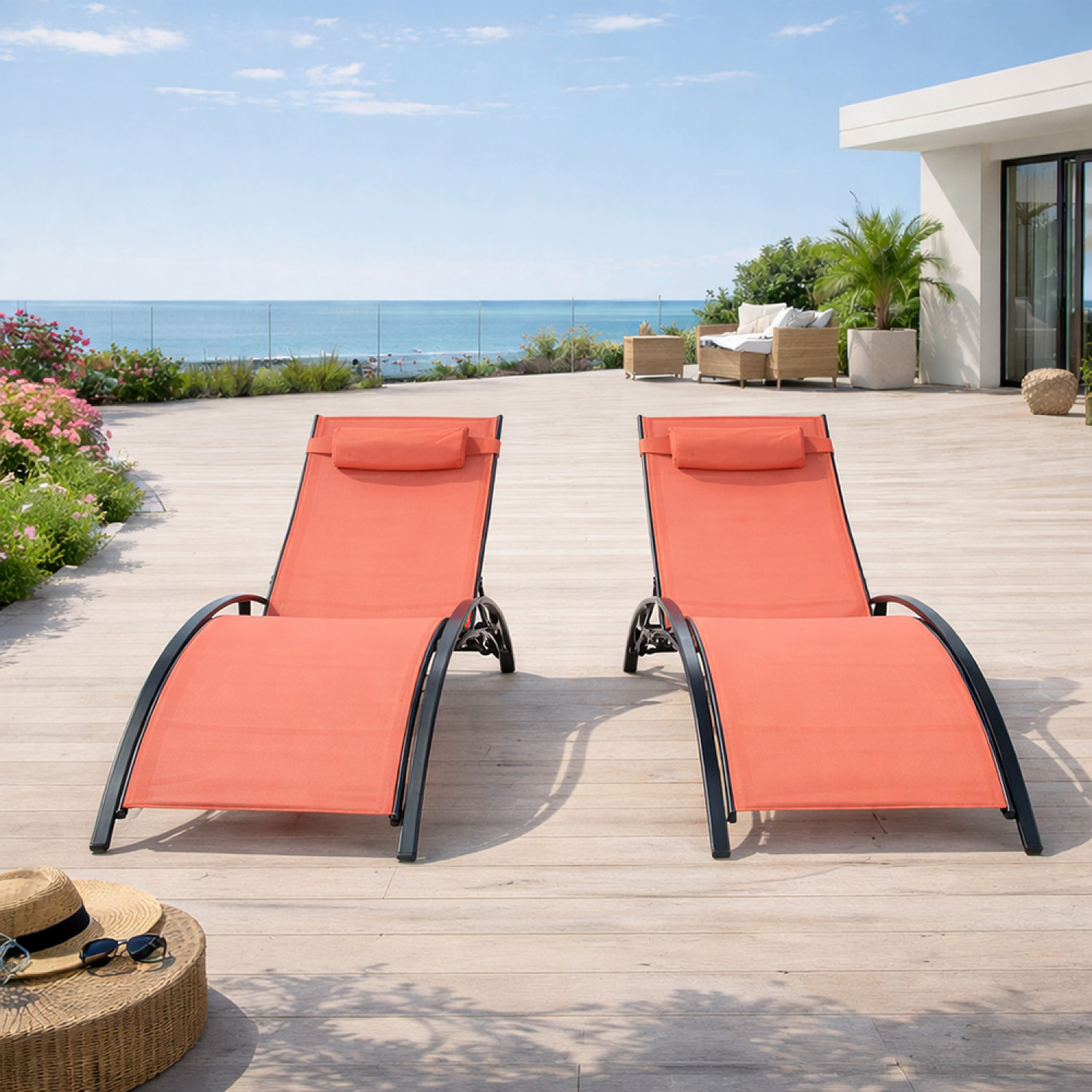 Lot de 2 transats ajustables noir et terracota MEDAN