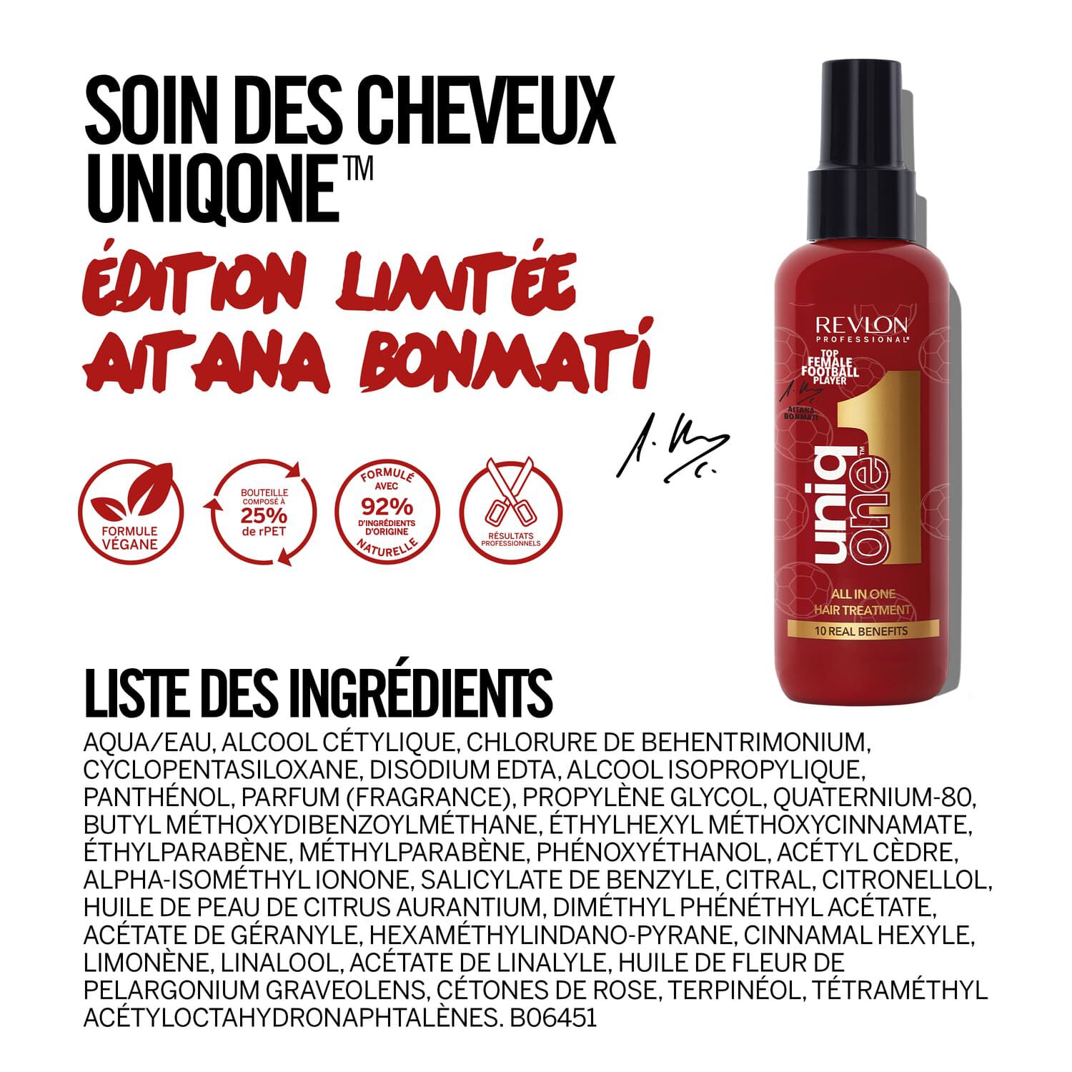 UNIQONE™ Aitana Édition - Masque spray sans rinçage 10 bienfaits, tous types de cheveux, 150 ml