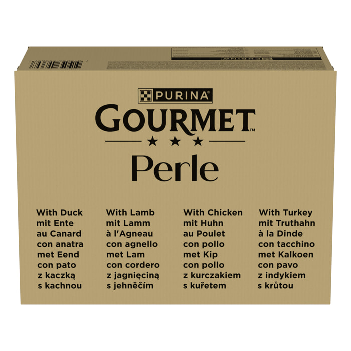 GOURMET PERLE Les Filettines en Sauce, Aliment humide pour chat adulte au Poulet, Au Canard, à l'Agneau, à la Dinde, sachet de 85 g