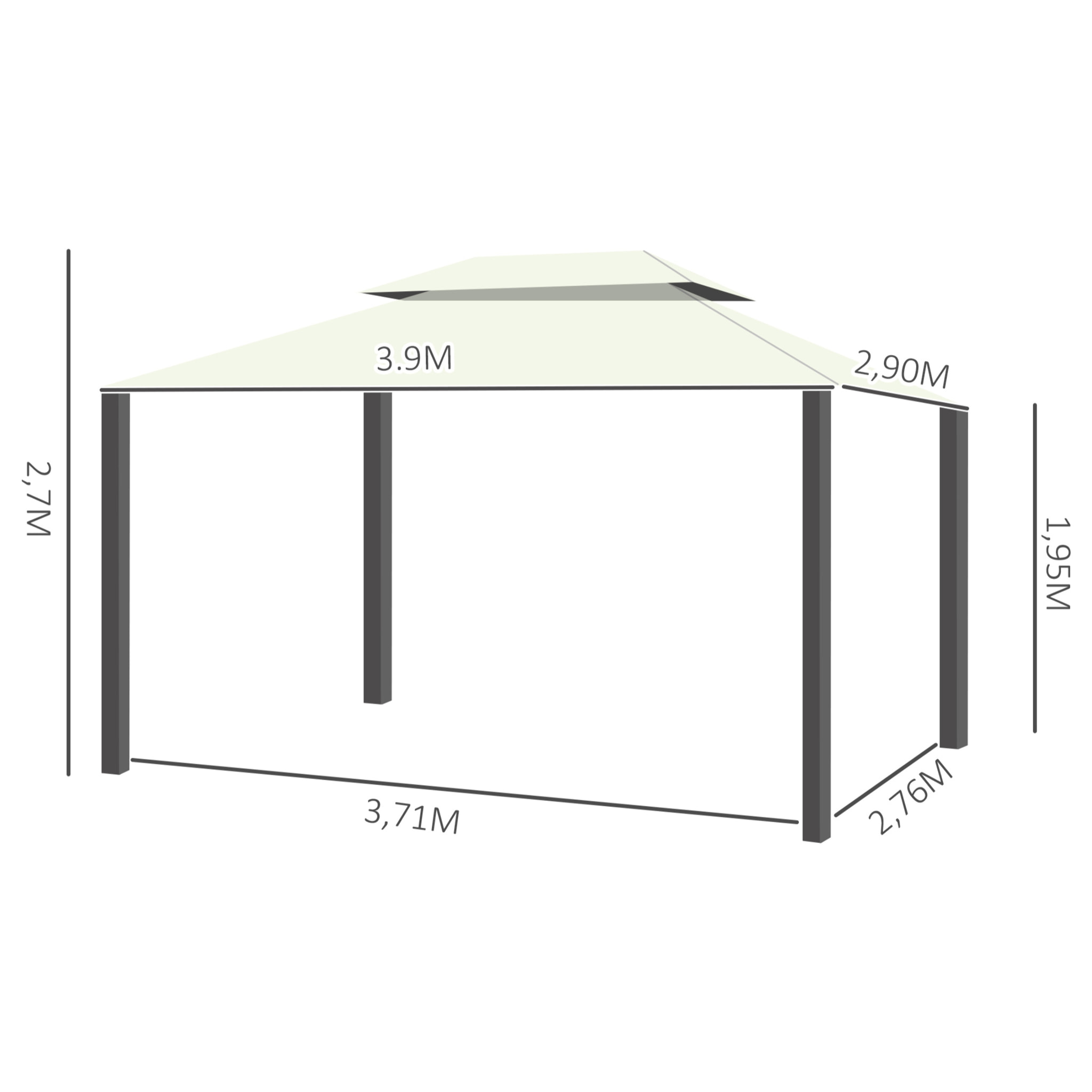 Cenador de Jardín de Aluminio 4x3 m Gazebo Pabellón con Techo de Ventilación 4 Cortinas Laterales 4 Mosquiteras y 8 Orificios de Drenaje para Fiestas Eventos Bodas Crema