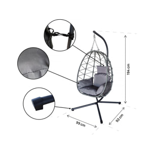 Fauteuil oeuf suspendu en rotin "Cosi" - 99 x 92 x 194 cm - Gris