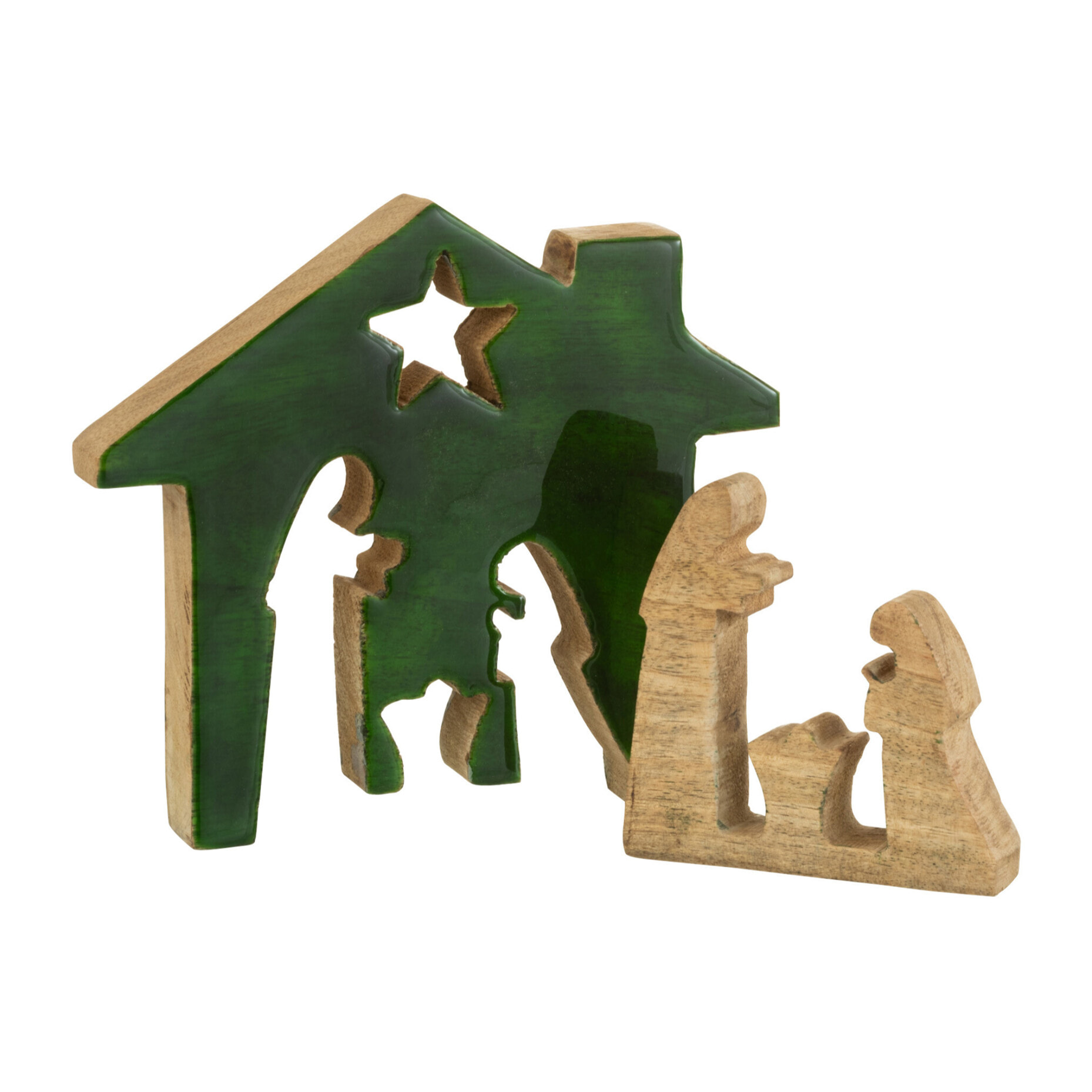 J-Line décoration Crèche Maison - bois - vert/naturel - large