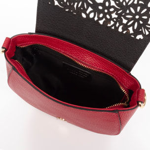 Argusto bolso bandolera mujer. Piel auténtica Dollaro con grabado perforado vegetal.