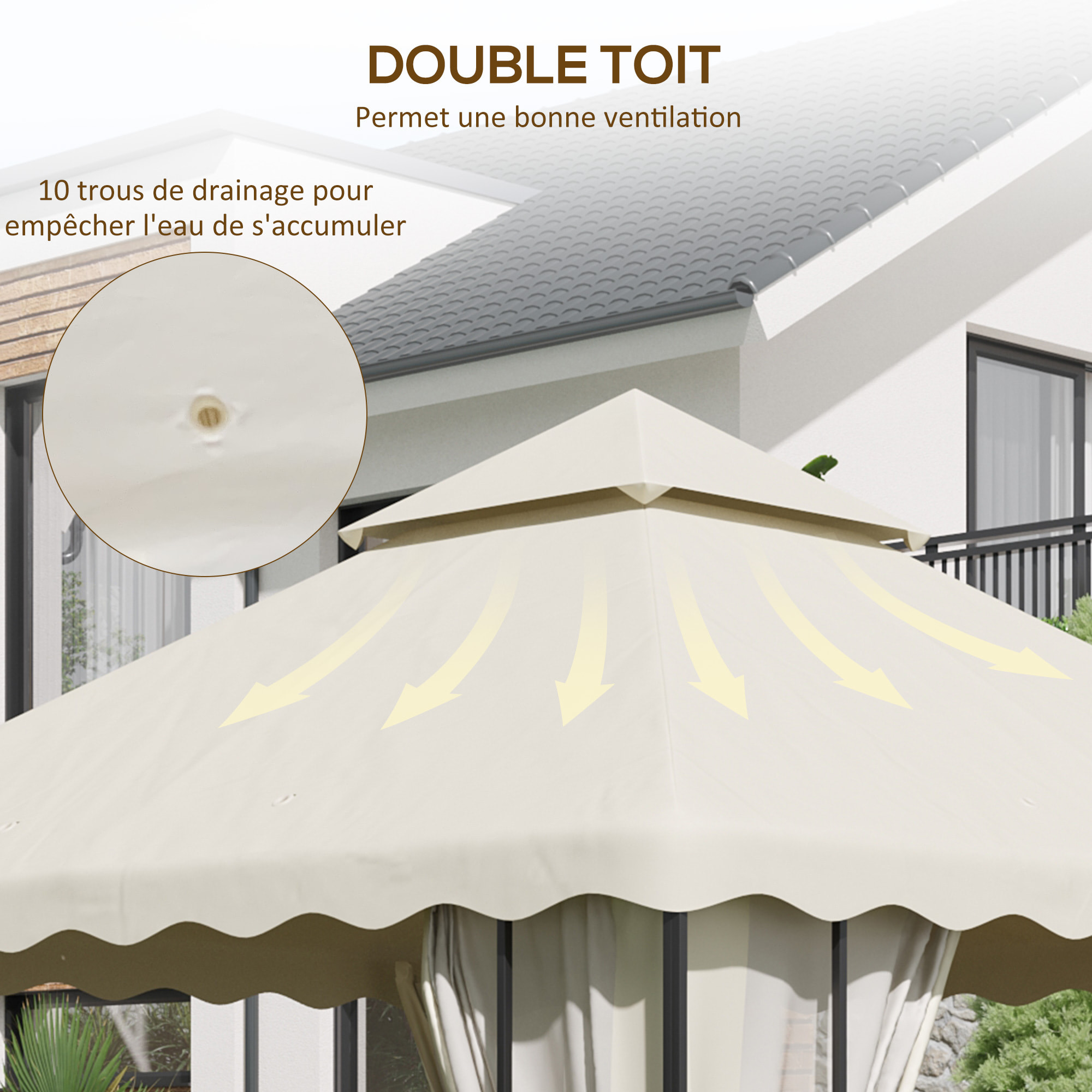 Toile de rechange pour barnum tonnelle 3 x 3 m tissu polyester haute densité 180 g/m² anti-UV crème