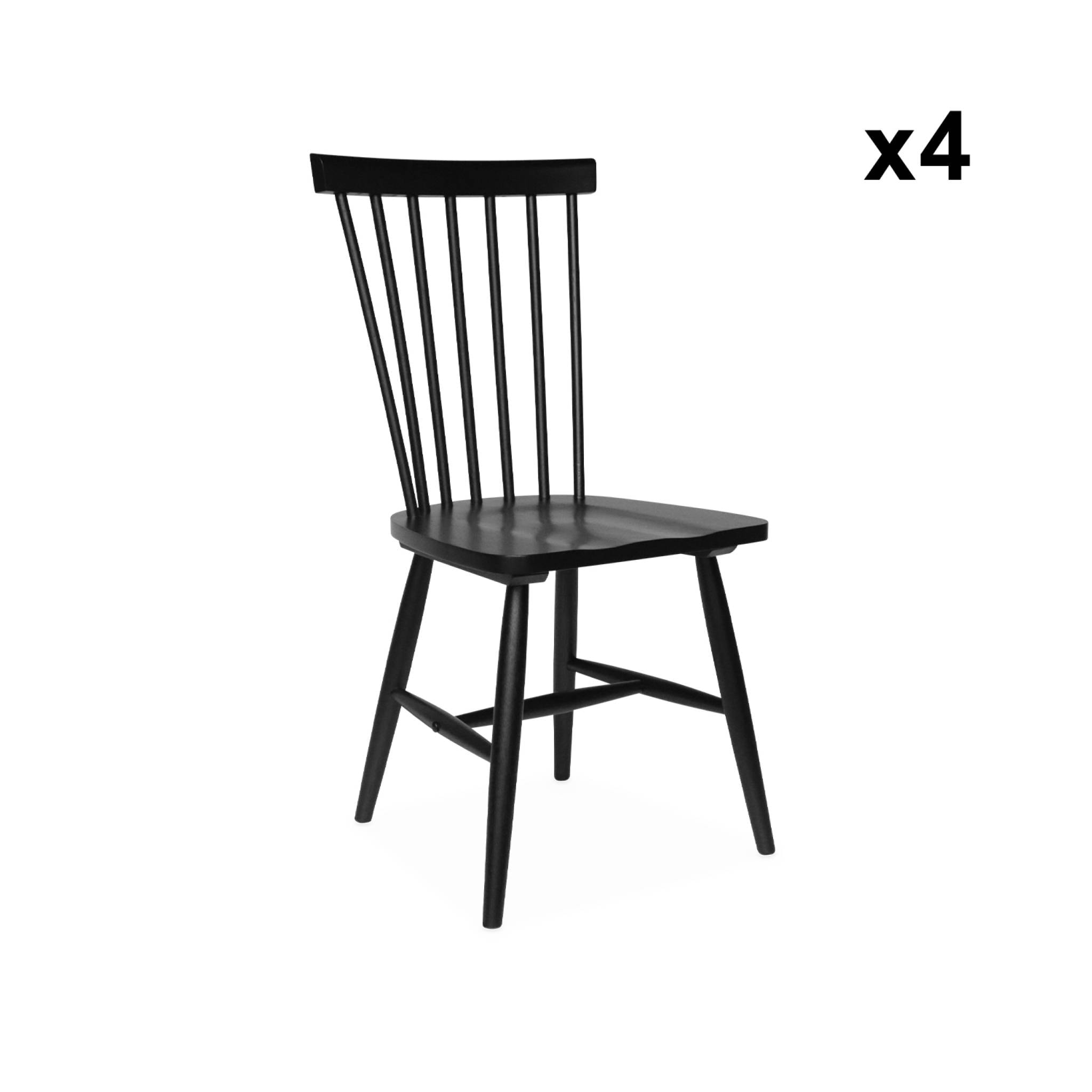 Lot de 4 chaises noires à barreaux en bois d'hévéa. ROMIE. L 50.8 x P 44.2 x H 90cm