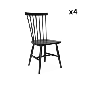 Lot de 4 chaises noires à barreaux en bois d'hévéa. ROMIE. L 50.8 x P 44.2 x H 90cm