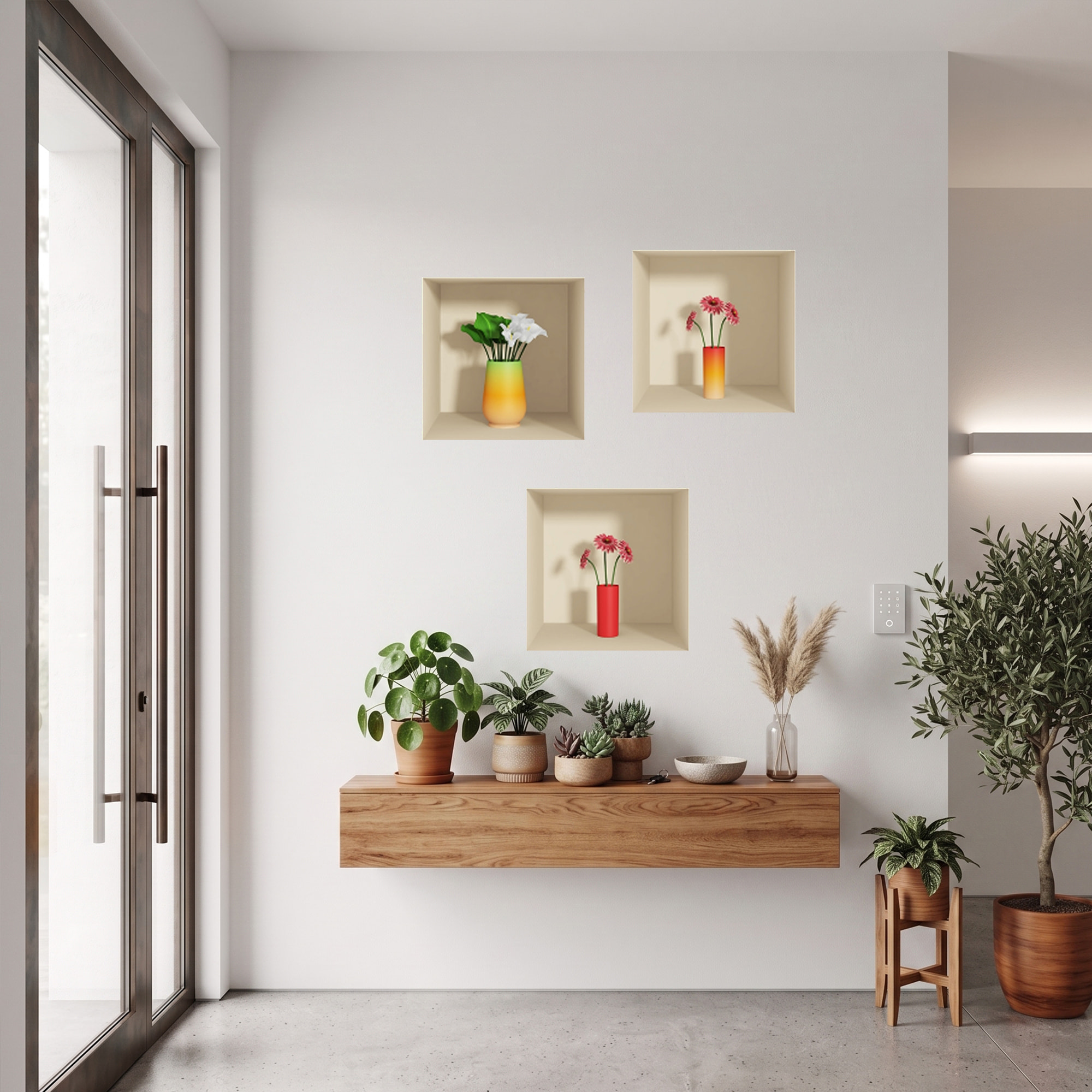 Stickers muraux 3D | Sticker Mural Autocollant effet 3D fleurs rouge et blanc - Stickers adhésifs 3D Chambre Salon Trompe l'oeil