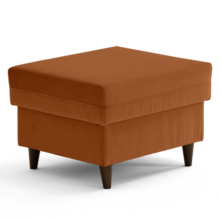 Brooke - pouf en velours pieds en bois - Rouille