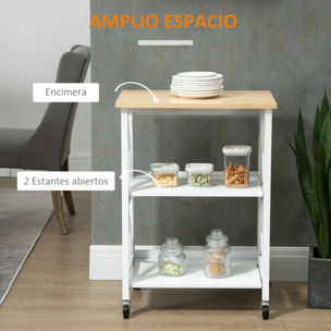 Carro de Cocina Plegable Carrito de Servicio con Ruedas con Estantes de 2 Niveles 60x40x84 cm Blanco