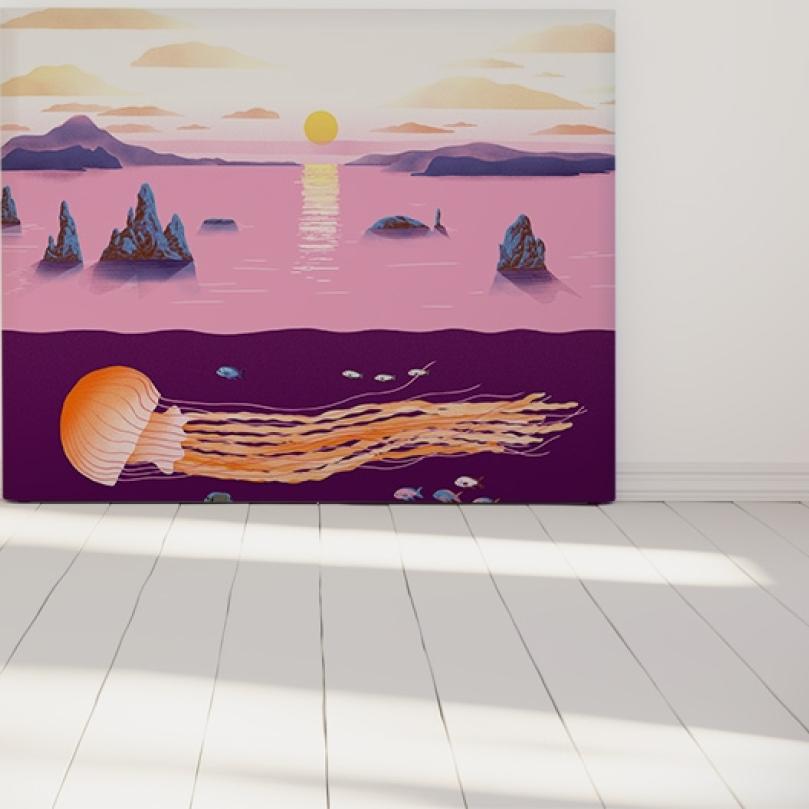 Tête de lit Jellyfish and sunset | Coloris Rose pâle | Largeur au choix
