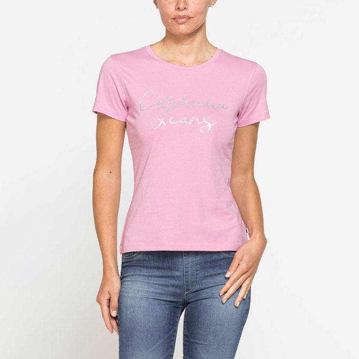T-SHIRT CON STAMPA FRONTALE IN JERSEY DI COTONE