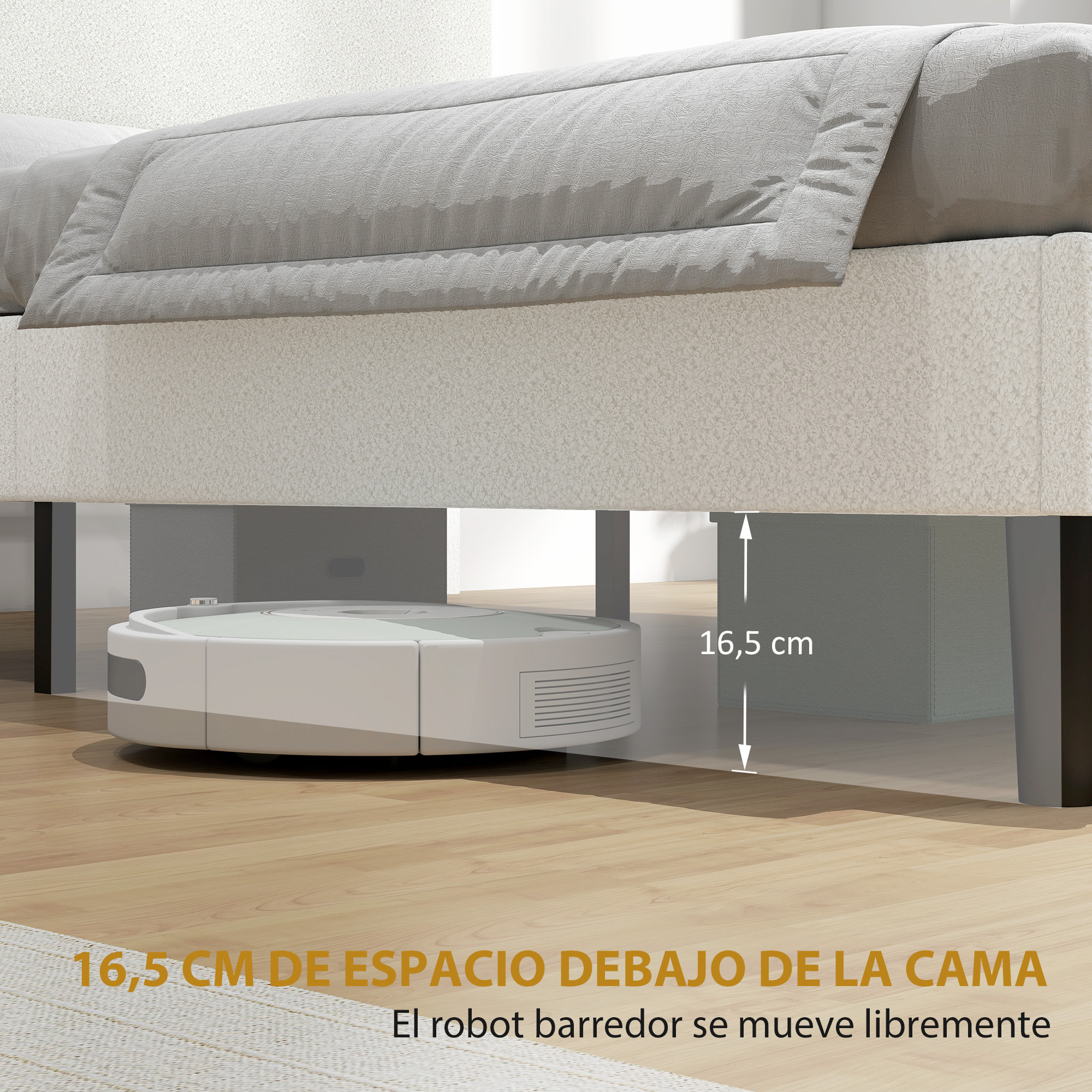Cama Tapizada en Borreguito, 135x190 cm, Cama Matrimonio con Cabecero Ajustable en Altura, Listones de Madera, Blanco