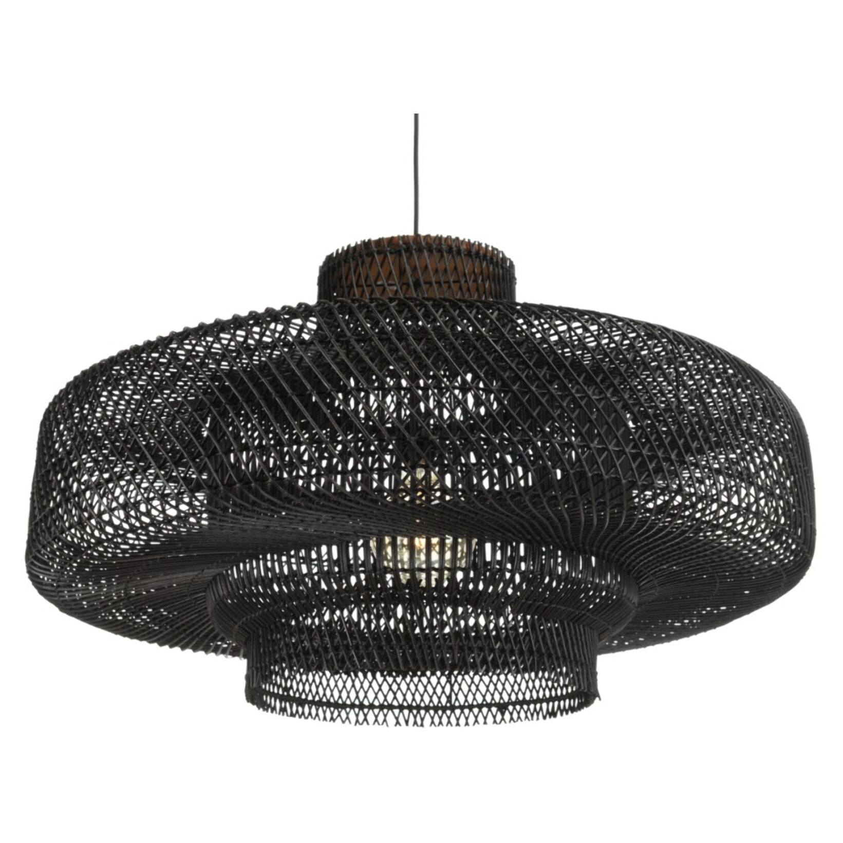 SIXTINE - Suspension 'double' 90x90cm en rotin couleur noire et teck