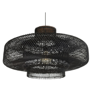 SIXTINE - Suspension 'double' 90x90cm en rotin couleur noire et teck