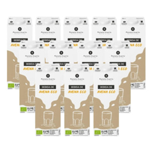 PLANETA HUERTO | Pack 12x Bebida de Avena ECO 1L Bebida Vegetal Natural, Sin Azúcar Ni Sal Añadida, Con Ingredientes 100% Ecológicos y Envase Sostenible