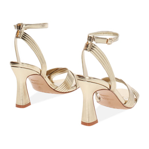 Sandalo donna dorato laminato, tacco 8,5 cm