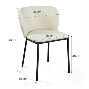 Lot de 4 chaises de salle à manger Tomasucci NENE', en tissu, beige, 60 × 56 × 76 cm