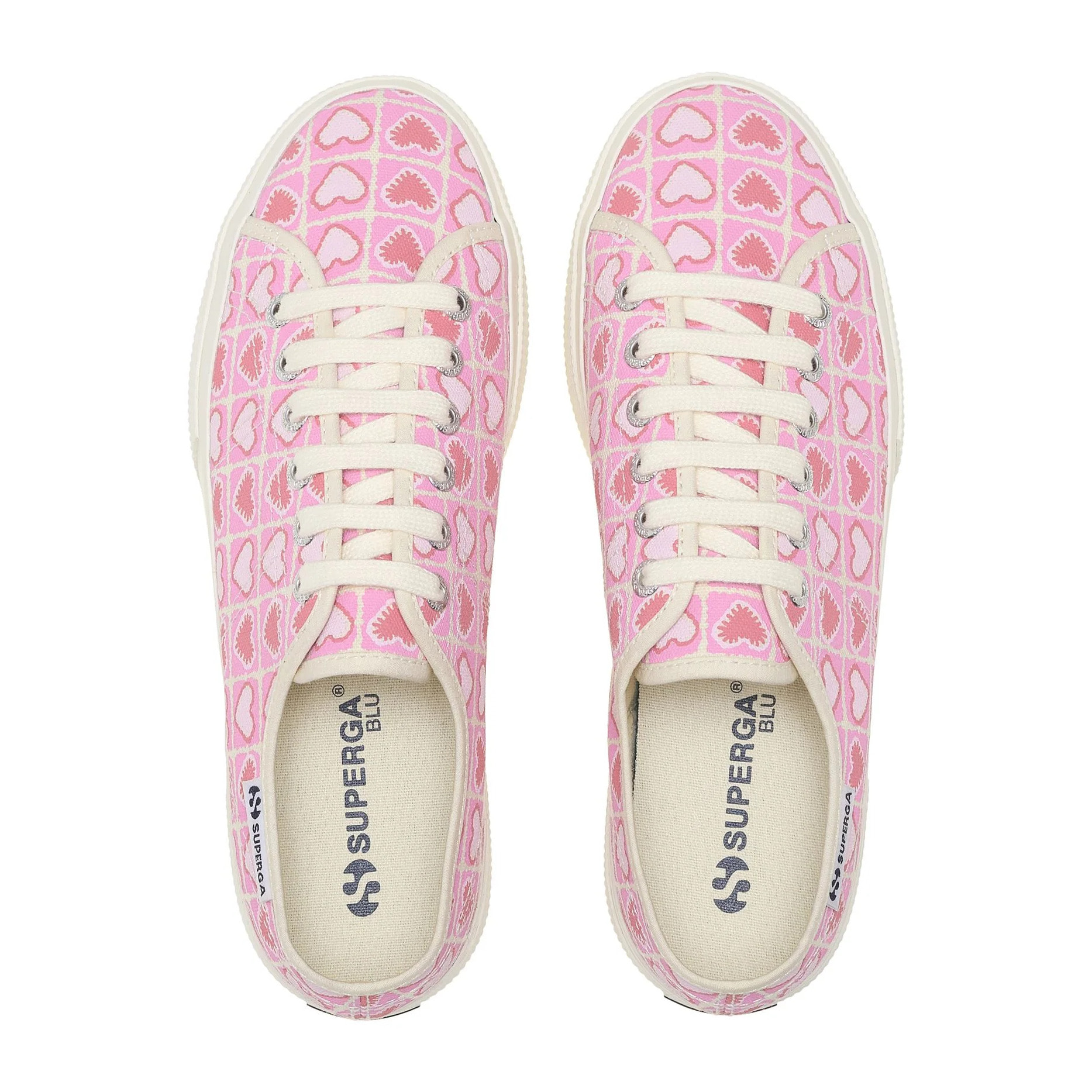 Scarpe da donna Superga Rosa 3790 Platform Heart Crochet Print Leggera