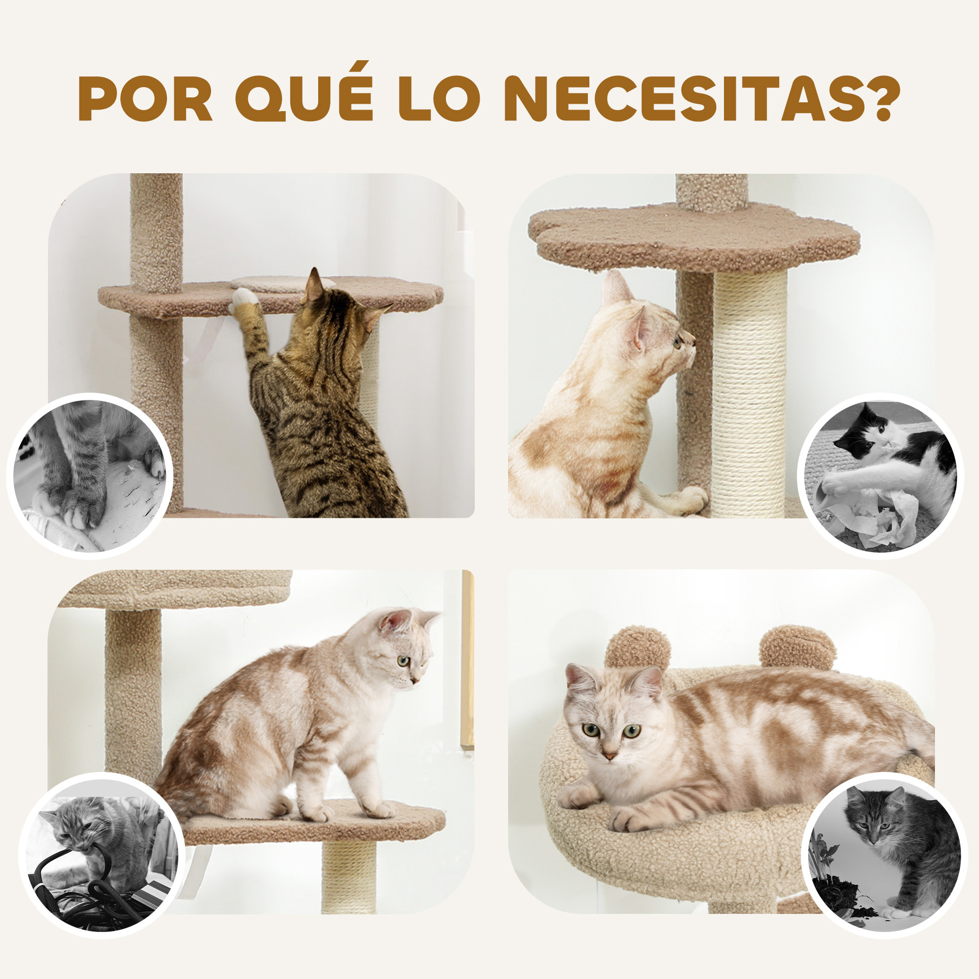 Árbol Rascador para Gatos Altura 133 cm Árbol para Gatos Torre para Gatos con Nido Plataformas Bola Colgante y Poste de Yute Café