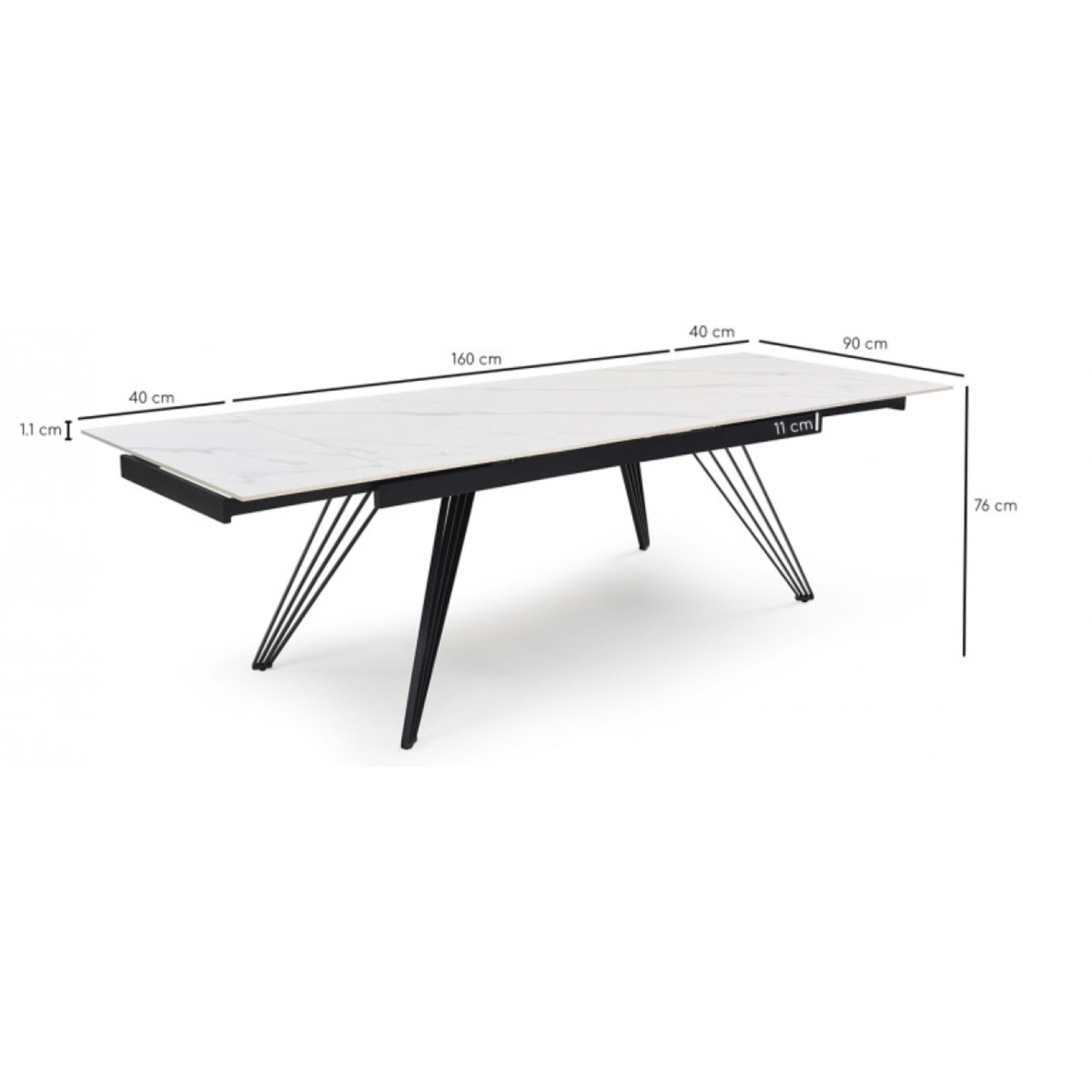 Table extensible en céramique marbre blanc L160/240cm - 9 piètements - UNIK