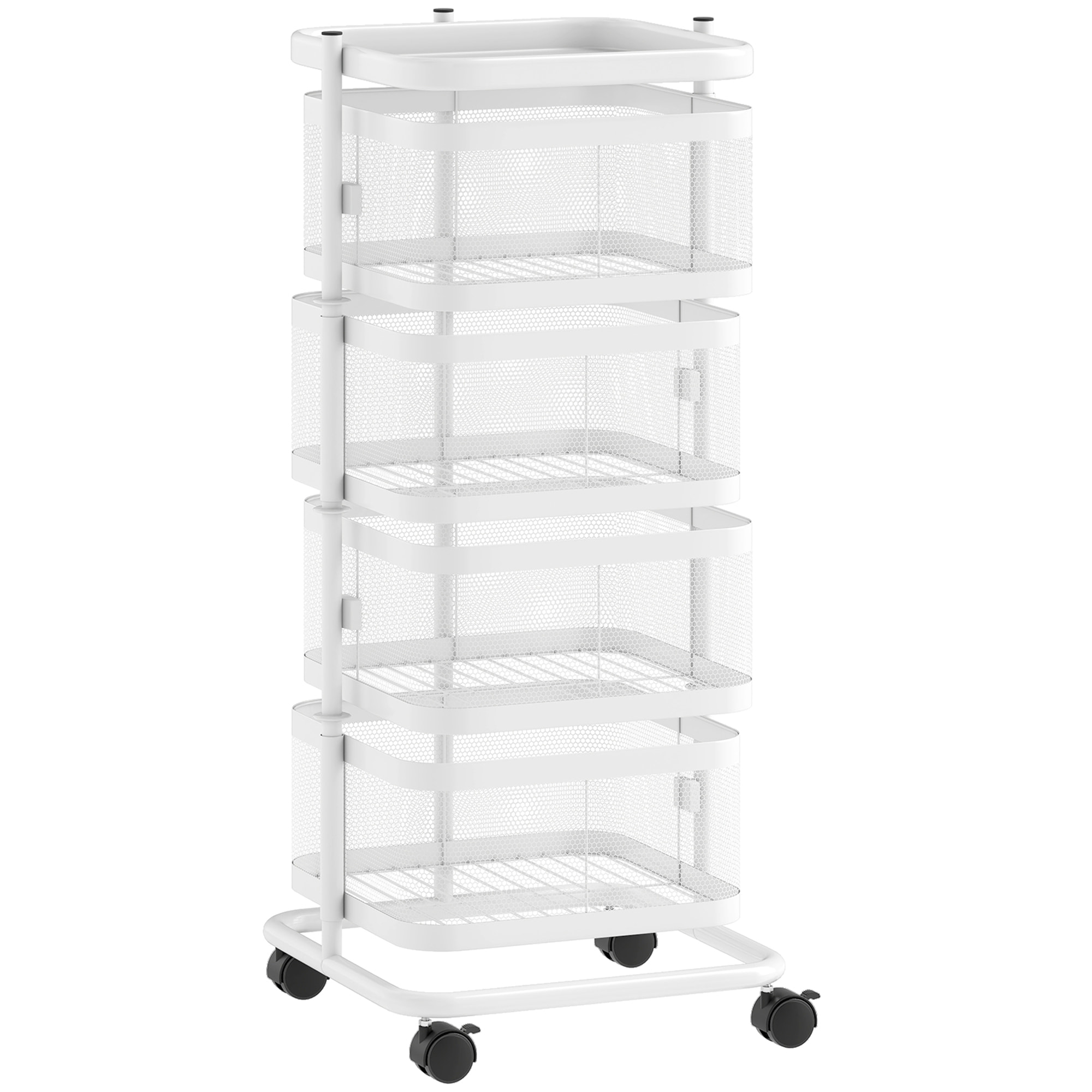 Resserre de cuisine 4 paniers rotatifs sur roues en métal H.77cm blanc