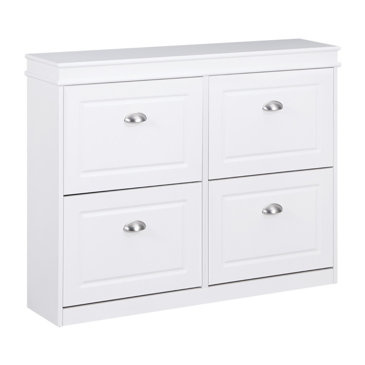 Scarpiera bianca 4 ribalte salvaspazio 105x24x82 cm con maniglie in alluminio- Vittoria