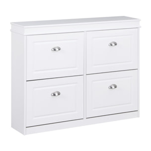 Scarpiera bianca 4 ribalte salvaspazio 105x24x82 cm con maniglie in alluminio- Vittoria