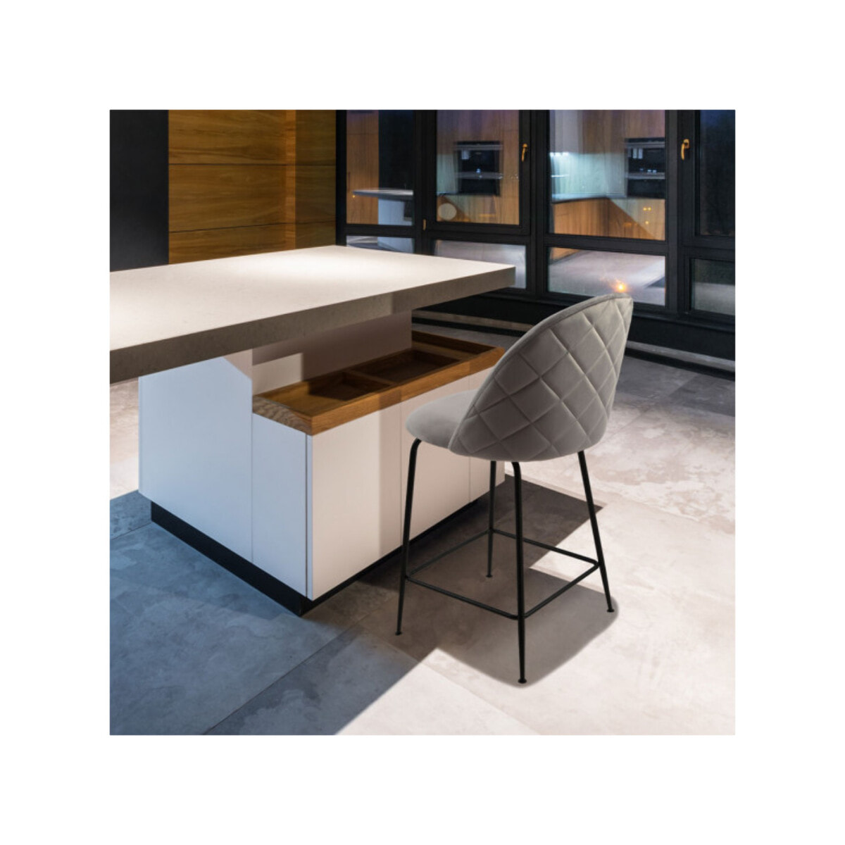 Lot de 2 chaises de bar en velours avec piètement en métal noir - CLEA