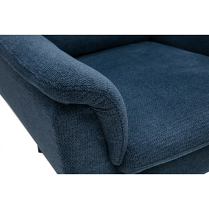 Fauteuil pivotant en tissu chenille bleu foncé et métal noir JONAH