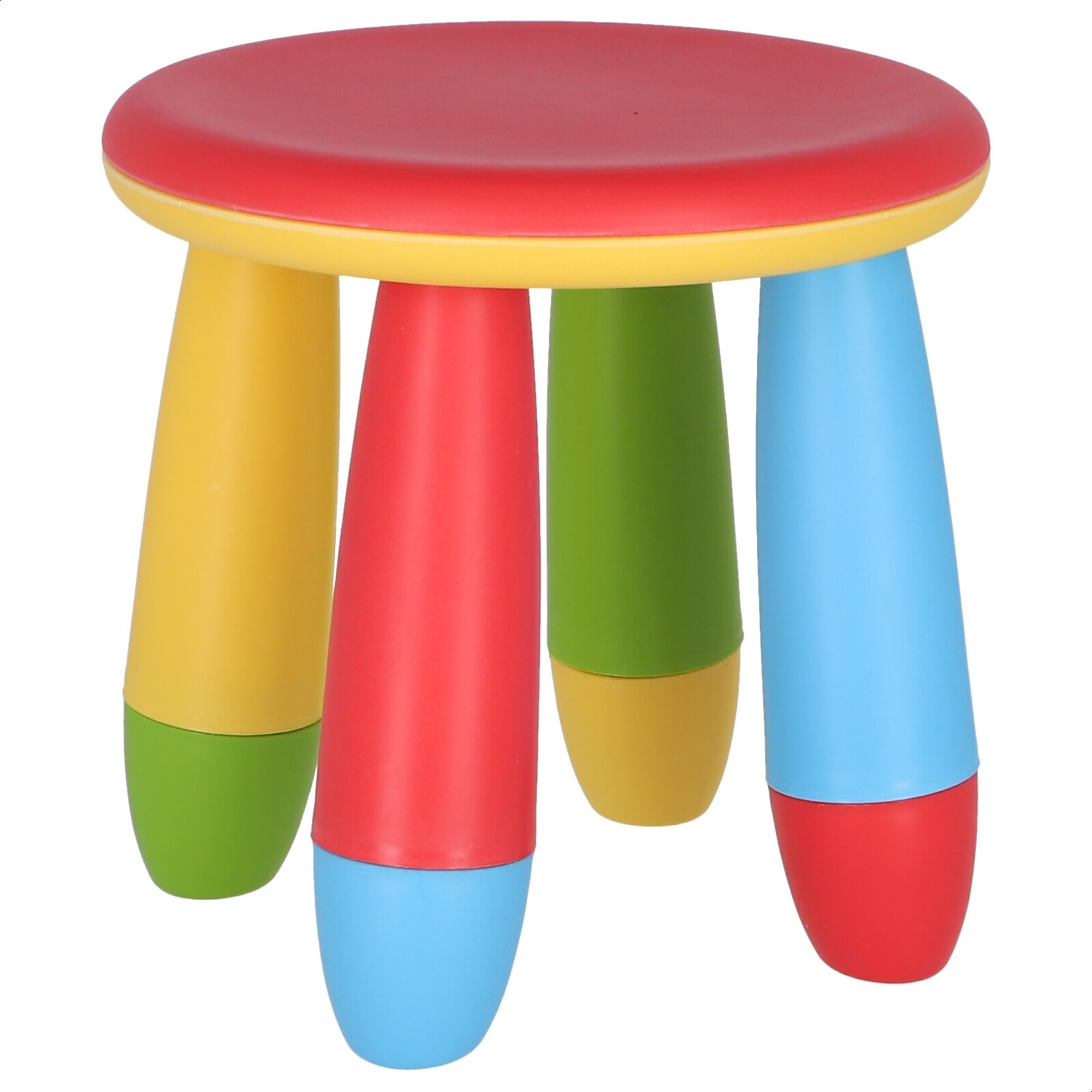 Taburete infantil rojo en plástico fuerte y resistente, diá:30 cm x h:26 cm