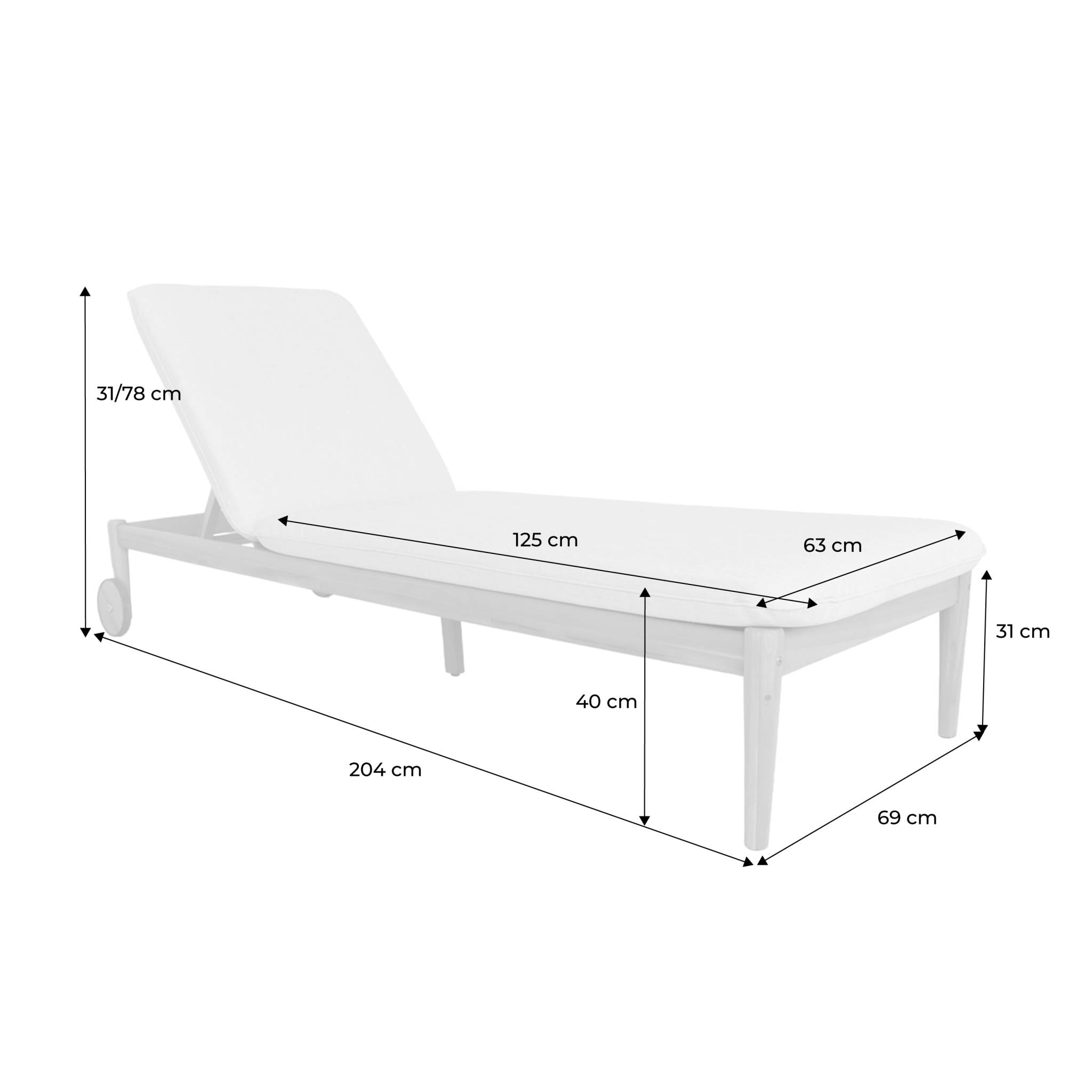 Bain de soleil bois d'acacia multi positions avec roulettes SOLA