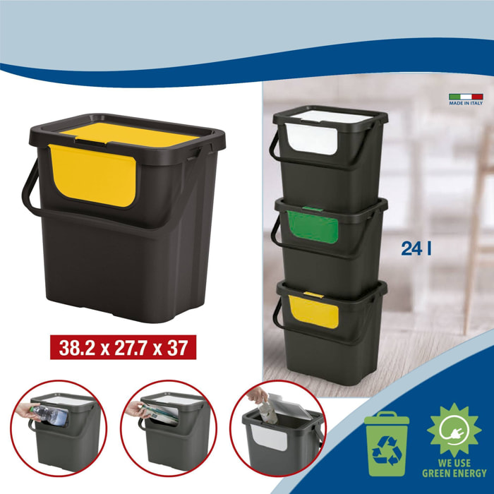 Papelera "moda doble" 24l con asa negro/ámbar