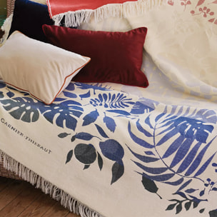 Jete de canape pur coton motif jacquard bleu rouge Tangerine pampa