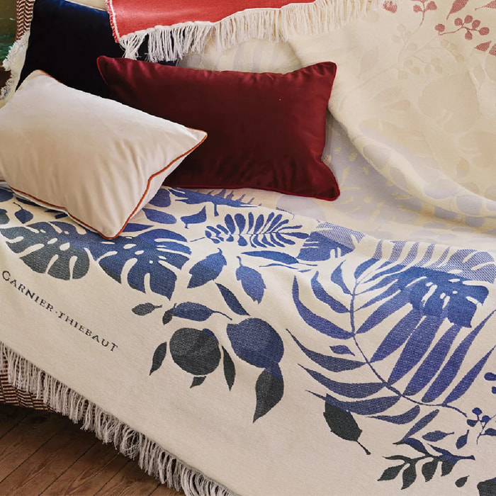 Jete de canape pur coton motif jacquard bleu rouge Tangerine pampa