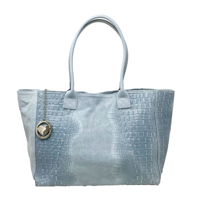 Chicca Borse - Borsa a Spalla Donna in Vera Pelle - Colore Cocco Cielo