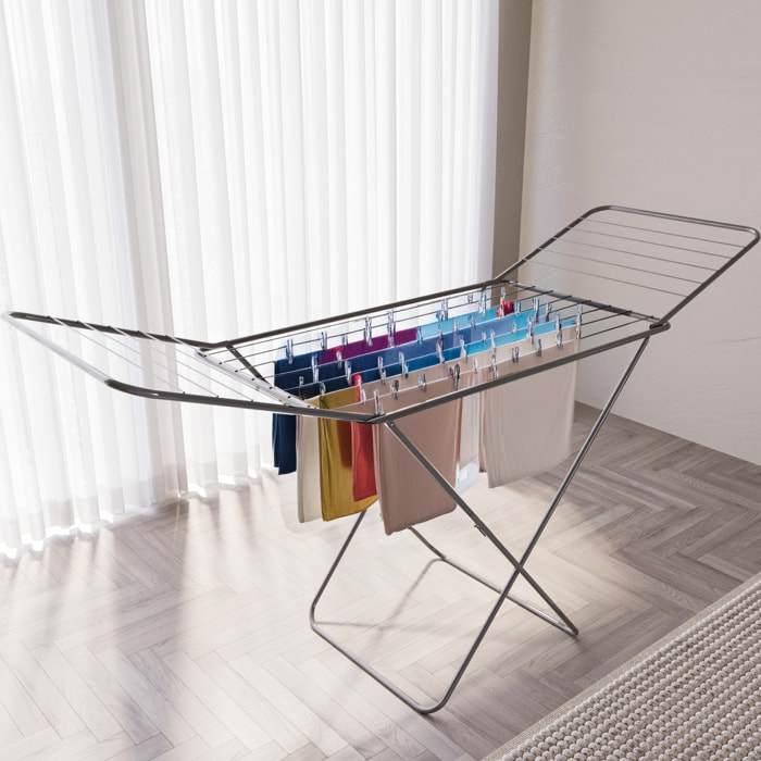 Stendibiancheria Stendino Pieghevole Da Pavimento Con Ali E Piedi Piedini Antiscivolo Spazio Stenditura 18 M In Acciaio 180 x 55 x 108 Cm Grigio