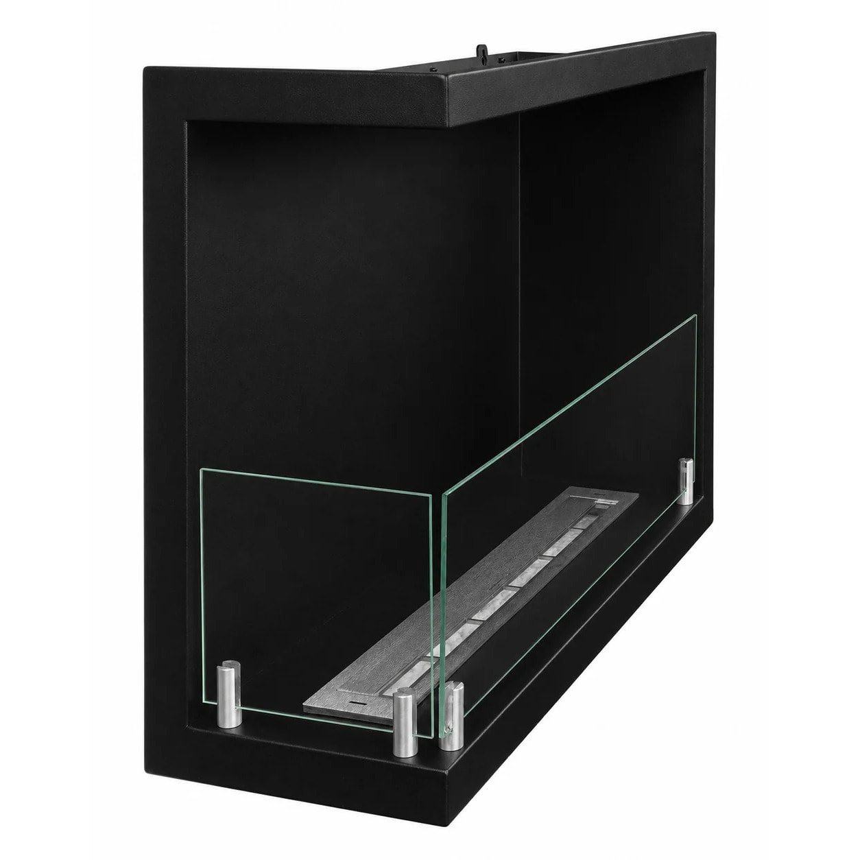 Sutri 60 - Camino a Bioetanolo da Incasso Angolare Sinistro 60x45x22,4 cm con Bruciatore 1,5lt in Acciaio