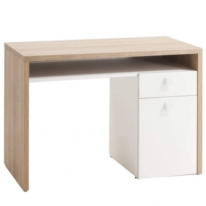 Bureau 1 porte 1 tiroir bois clair et blanc - GLOBE