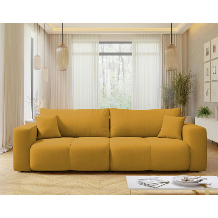 Nicole - Canapé droit 3 places convertible avec coffre en tissu - Jaune