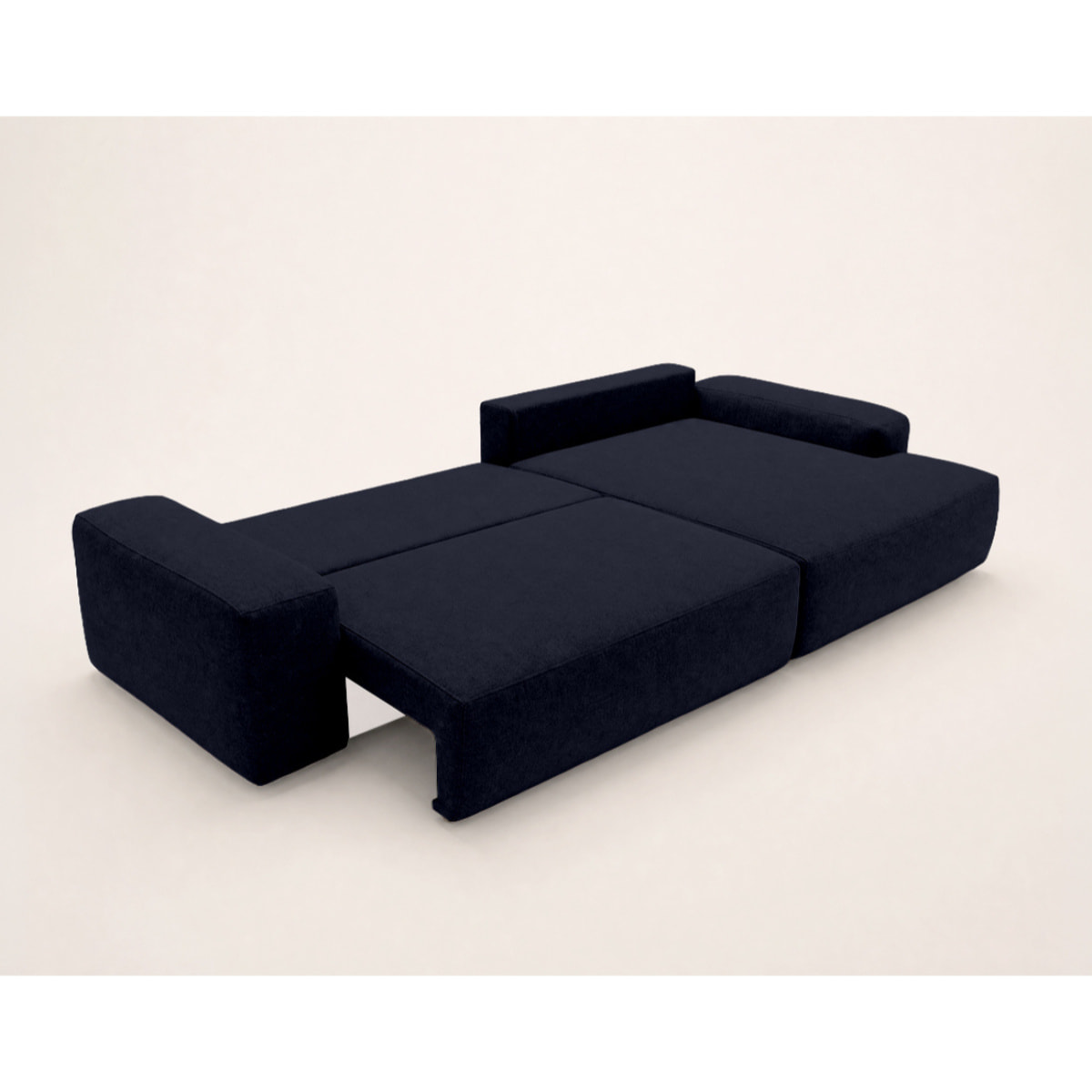 Tama - Canapé d'angle droit 4 places convertible avec coffre en tissu - Bleu marine