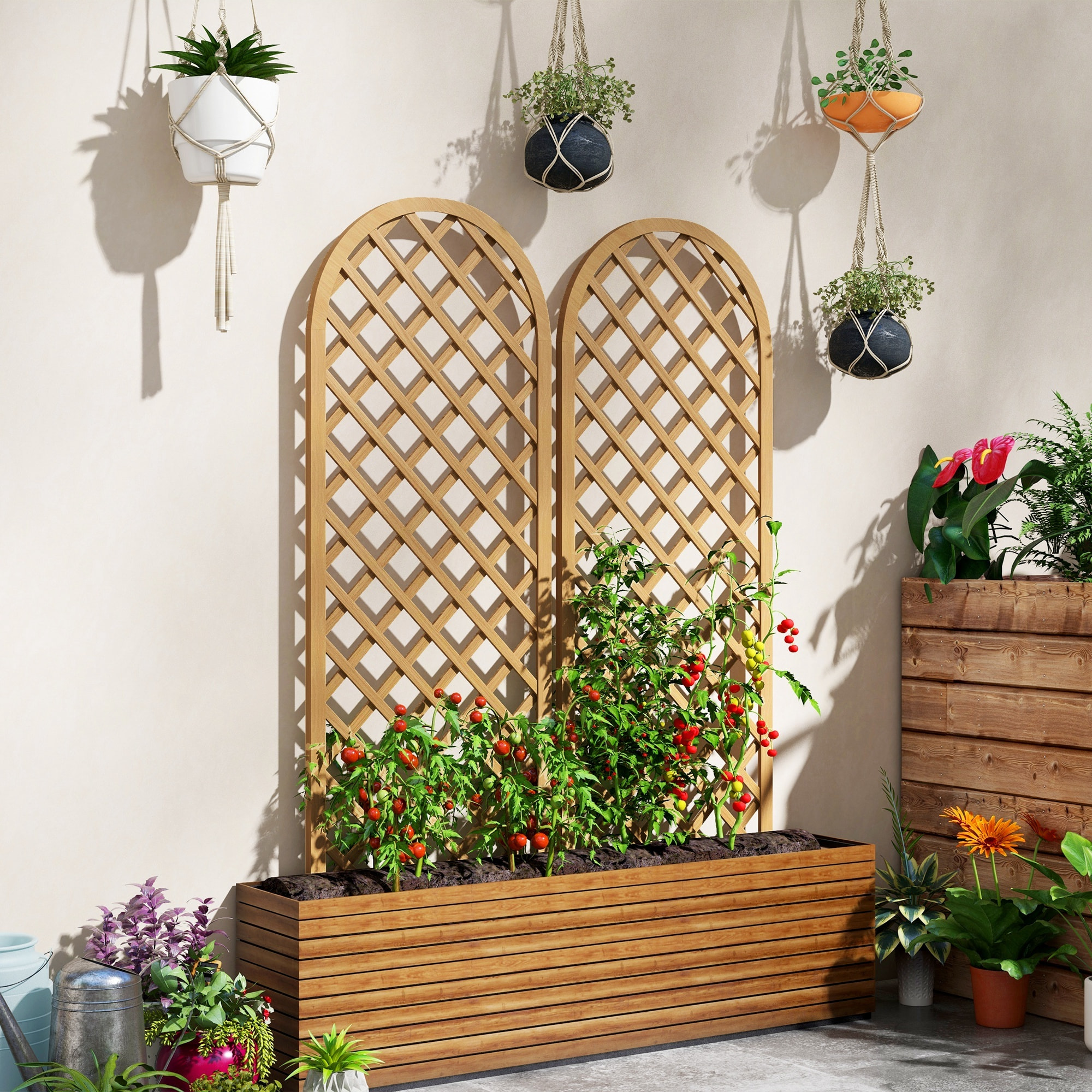 Lot de 2 treillis bois pour plantes grimpantes dim. 60L x 150H cm sapin pré-huilé