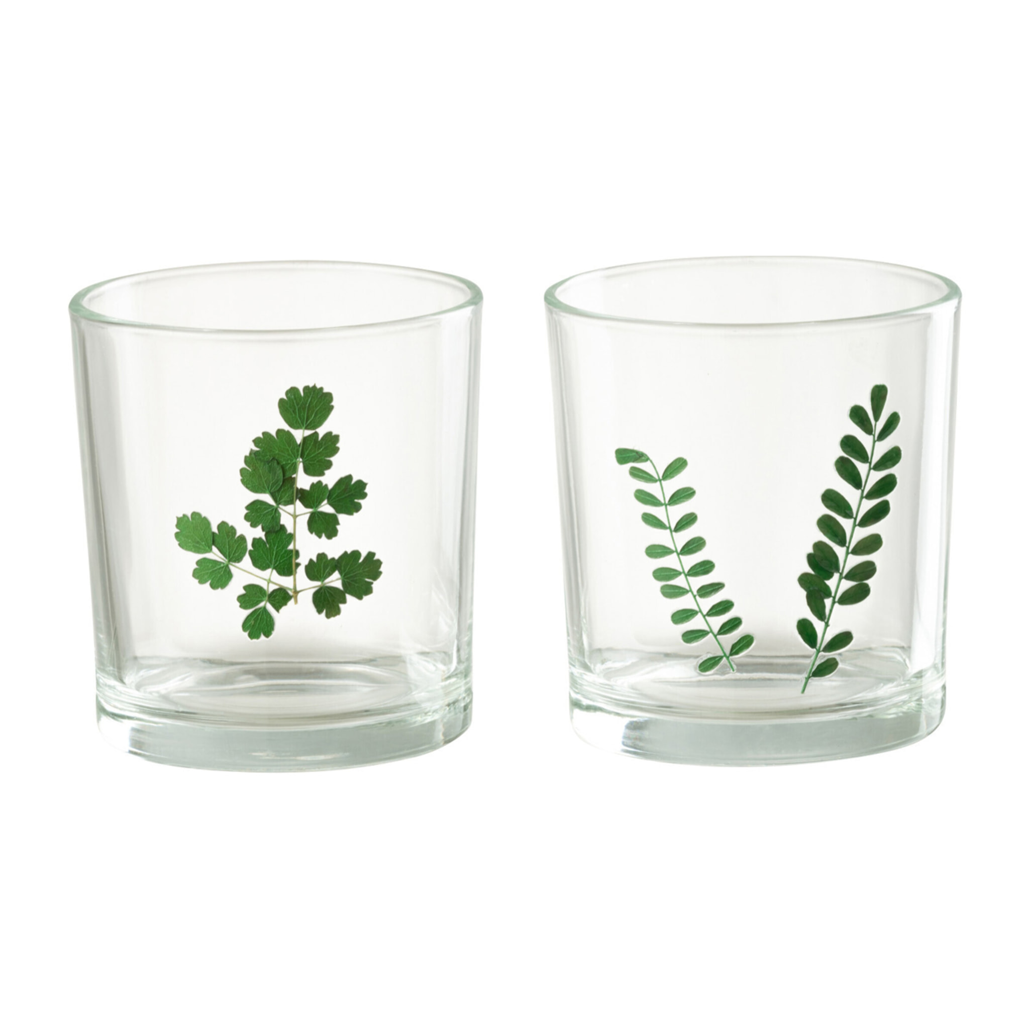 J-Line photophore Feuilles - verre - vert/transparent - small - 2 pcs
