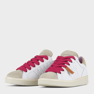 ZAPATO CON CORDONES MUJER P01 DE PIEL Y ANTE BLANCO NIEBLA FUCSIA