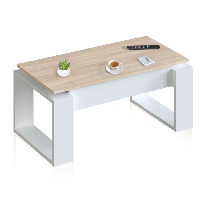 Mesa de centro elevable Neo Blanco Artik (Blanco Mate) - Roble Canadian