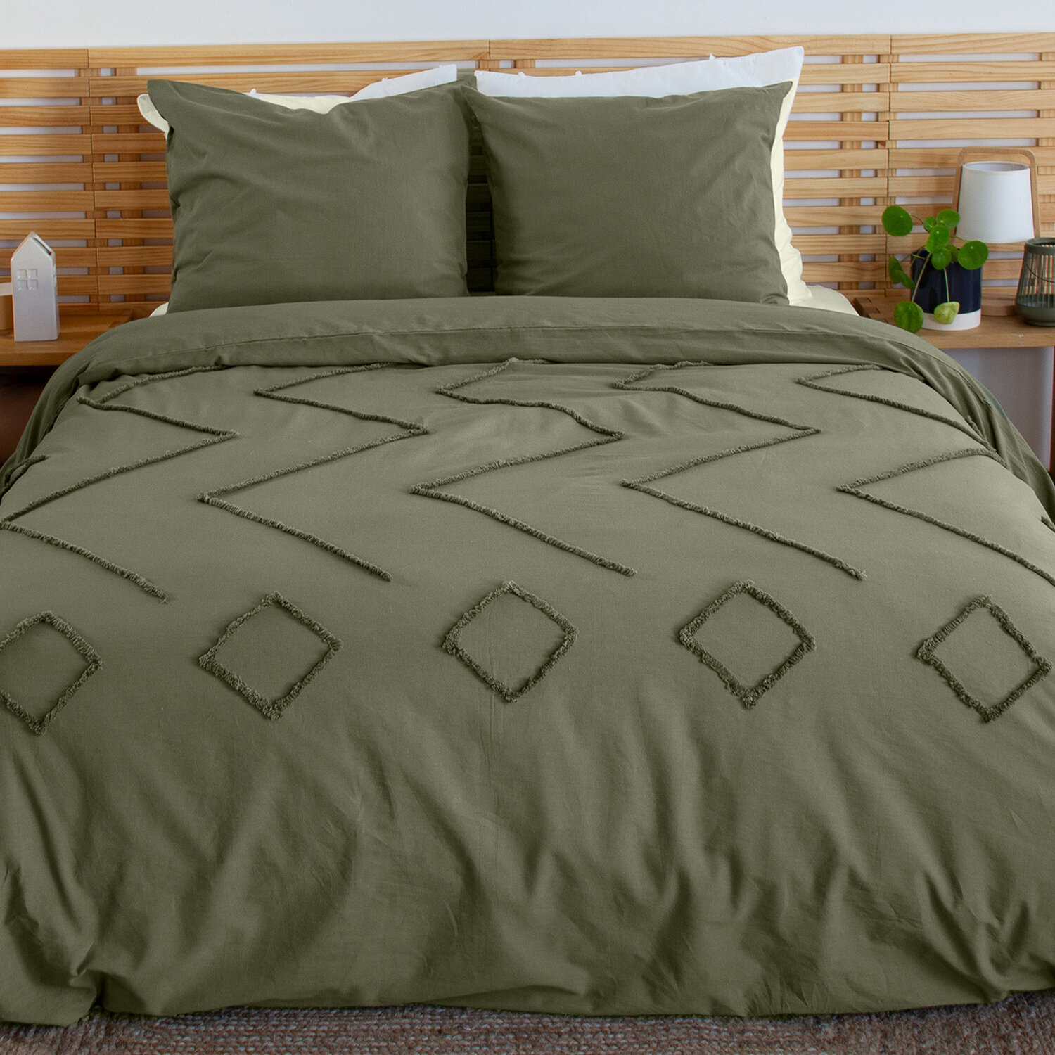 Parure housse de couette coton vert