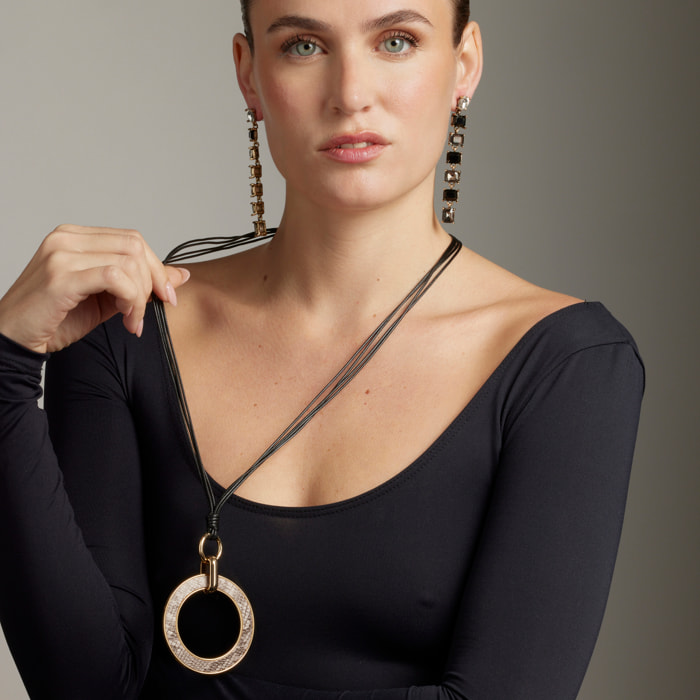Pendientes con Cristal Negro acabado oro 18k