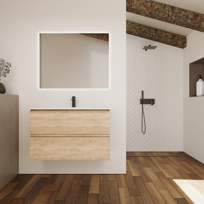 Ensemble Salle de Bain Kaji | 100 cm Bardolin | Deux Tiroirs | Lavabo Encastré| N'inclut pas le Miroir | Alday