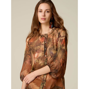 Oltre - Camicia in chiffon fantasia misto seta - Marrone
